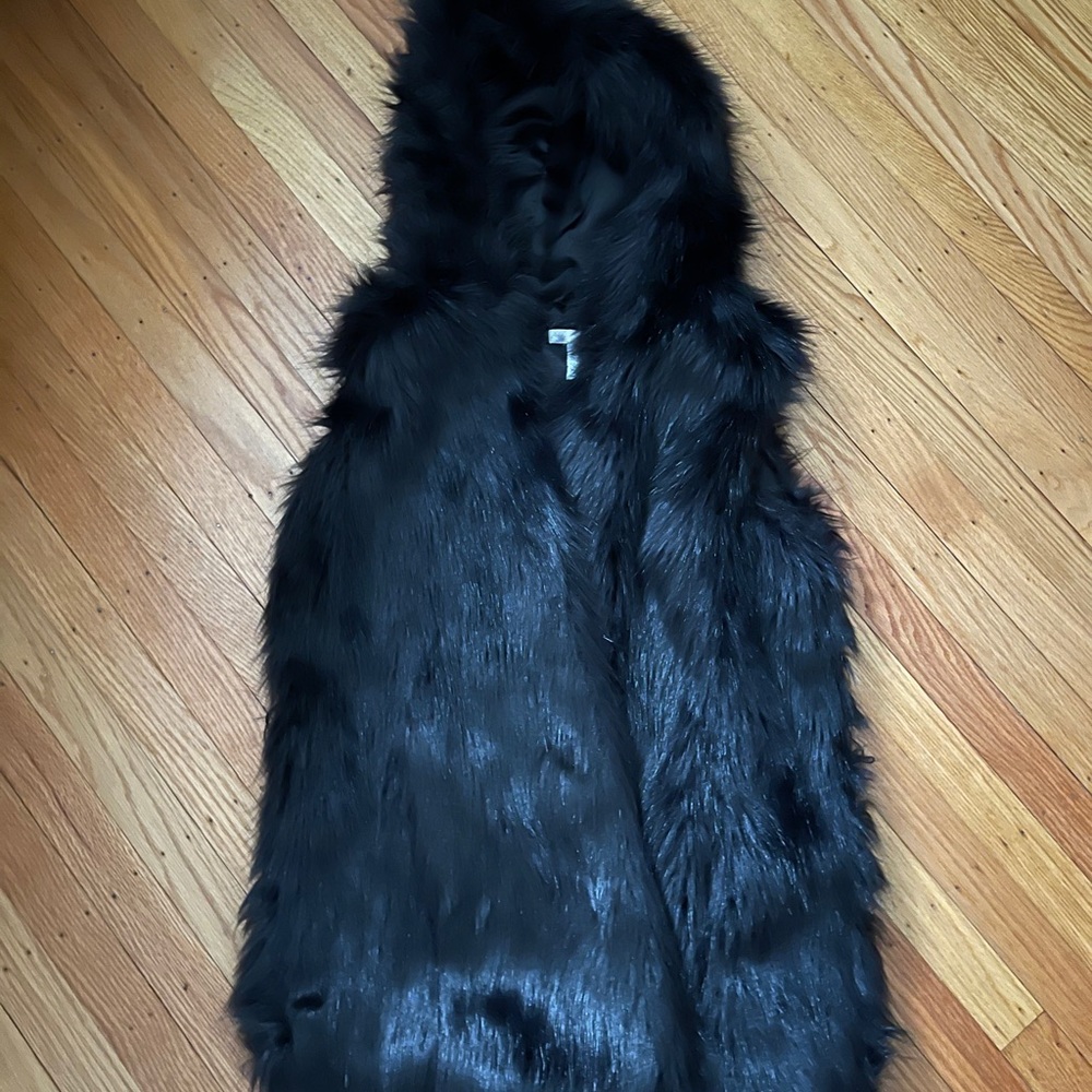 Black Fur Hooded Vest